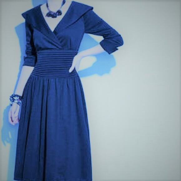 MoDa of New York Blue Retro Style Sailor Dress Large comfy warm DressV - Picture 1 of 15